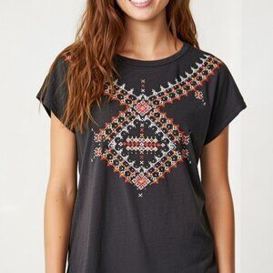 Joei & i Boho Southwestern Geometric Print T-Shirt Large Earth Tone Folk Top